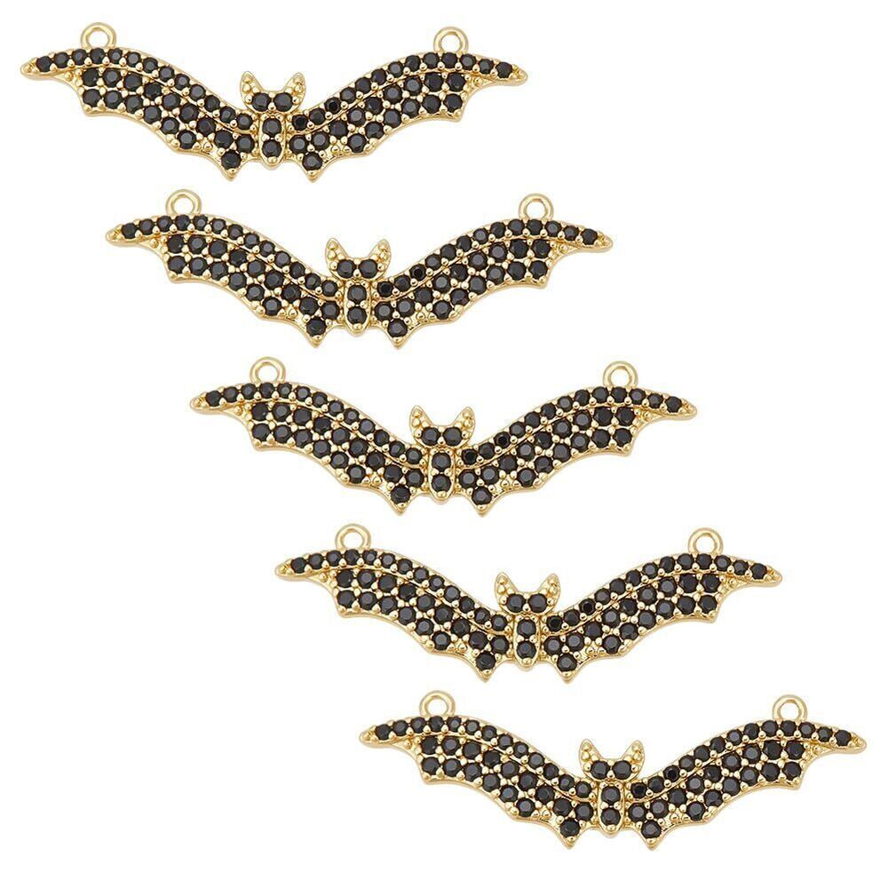 4409 1 Box 5Pcs Bat Connector Real 18K Gold Plated Brass Cubic Zirconia